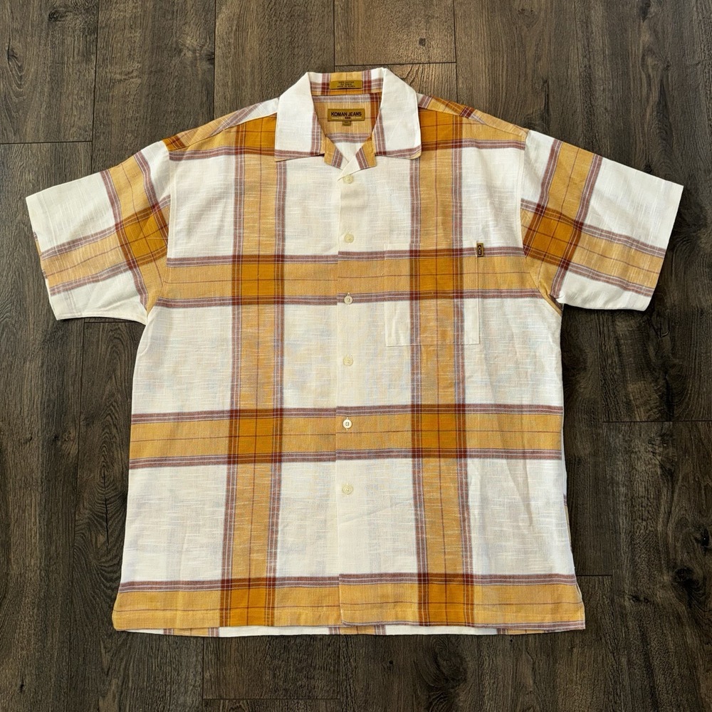 VTG Koman Jeans Mens M Short Sleeve Button Down Shirt Resort Y2K Dad Summer Boho